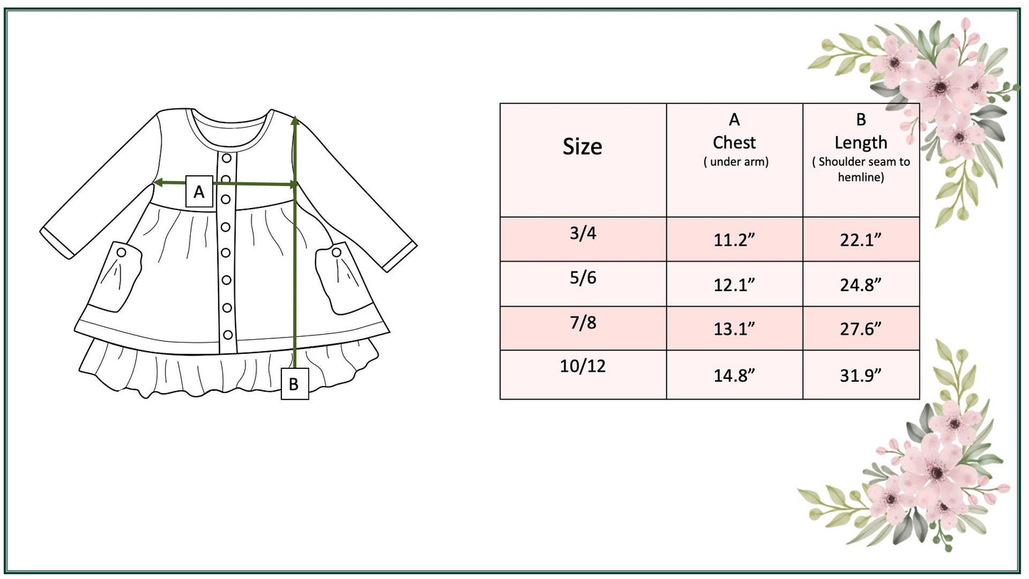 Kids Gray & Mustard Floral Ruffle Button Pocket Fall Dress