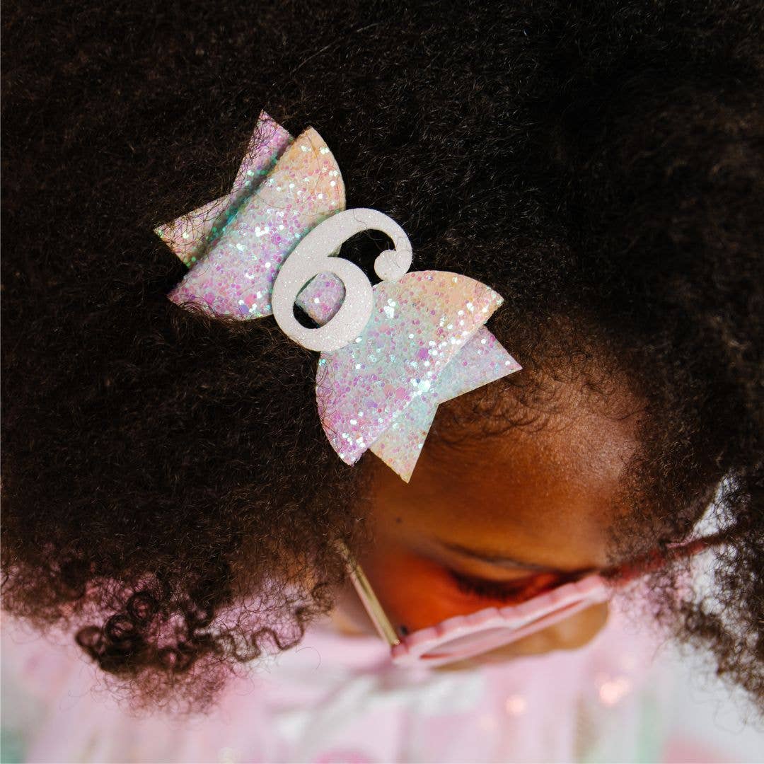 Pastel Rainbow Bow #6 Clip - Kids Birthday Hair Clip