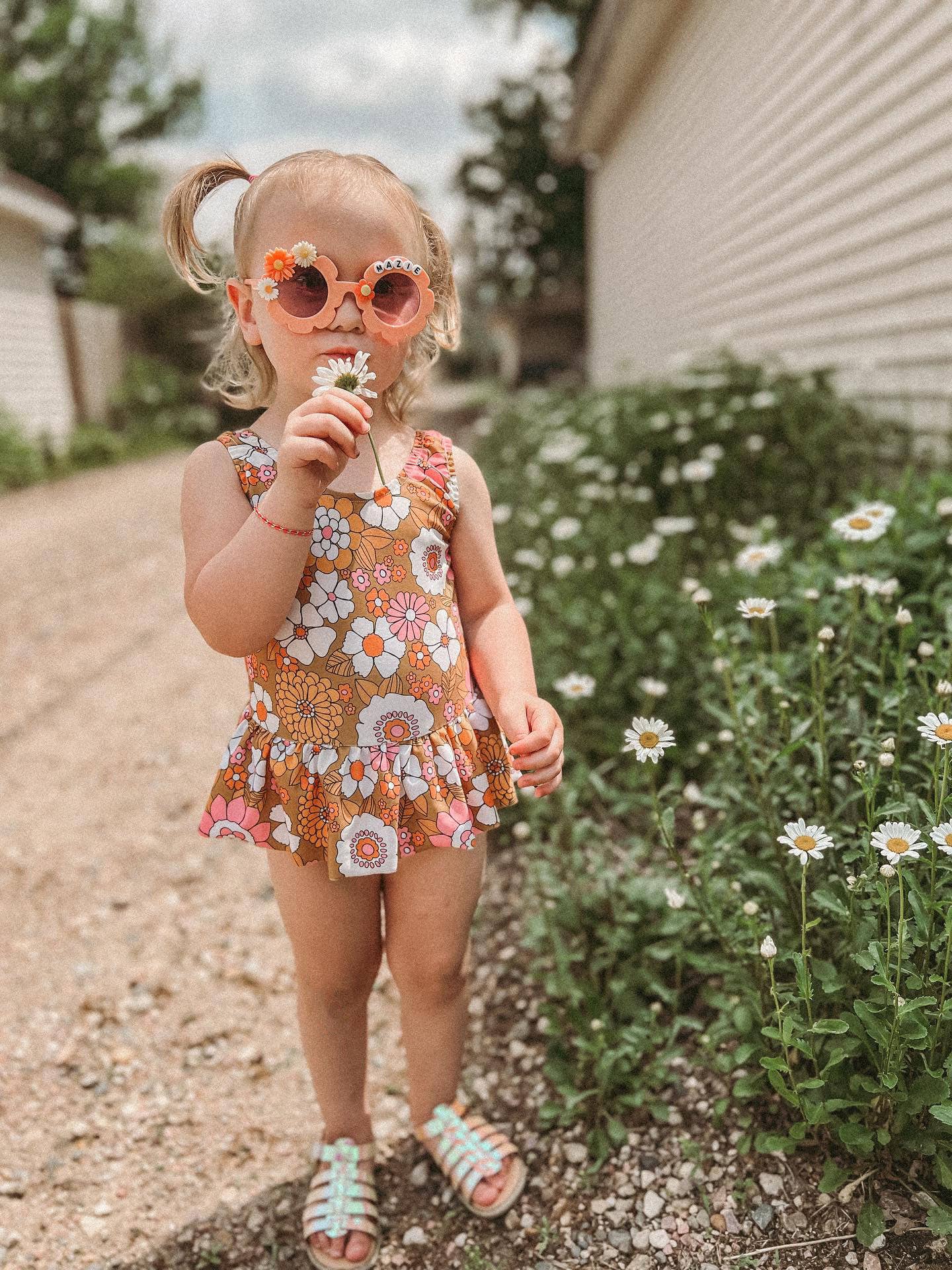 Boho Flower Power One Piece Swimsuit for Baby, Toddler and G