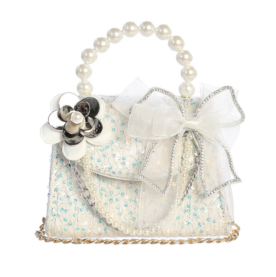 Sequin Purse with Floral and Chain Accent