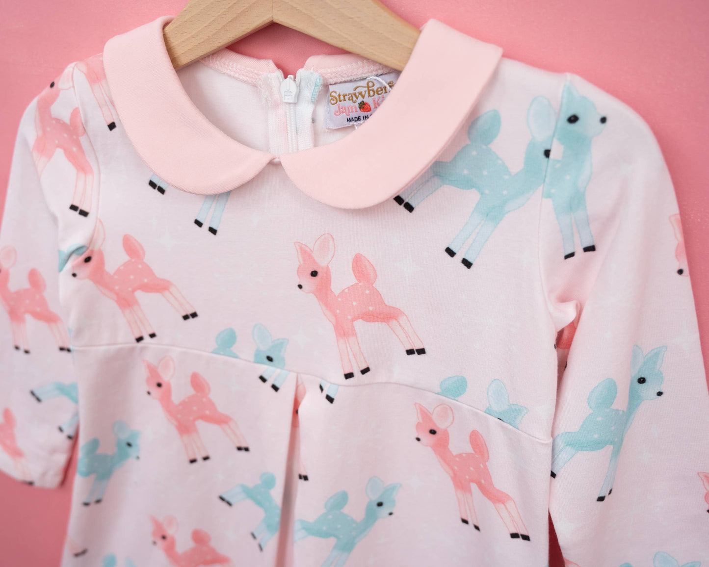Retro Pink Reindeer Girls Christmas Dress Vintage Style