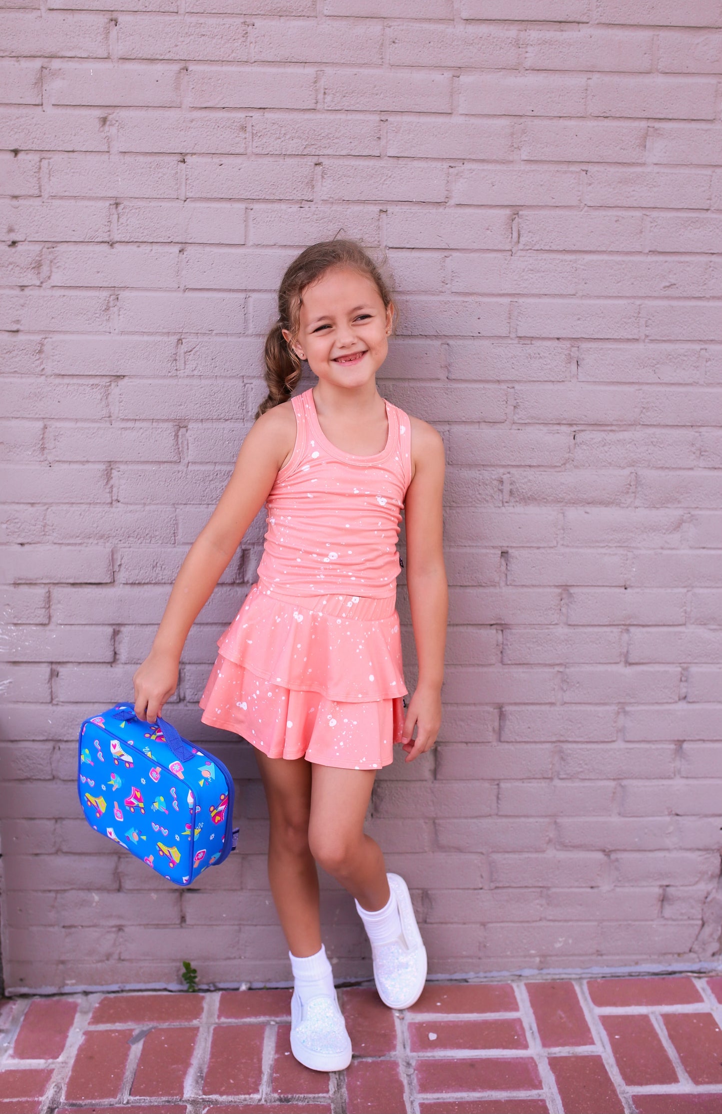 Simply Soft Cropped Racerback Tank & Ruffle Skort - Summer Sherbet White Splatter