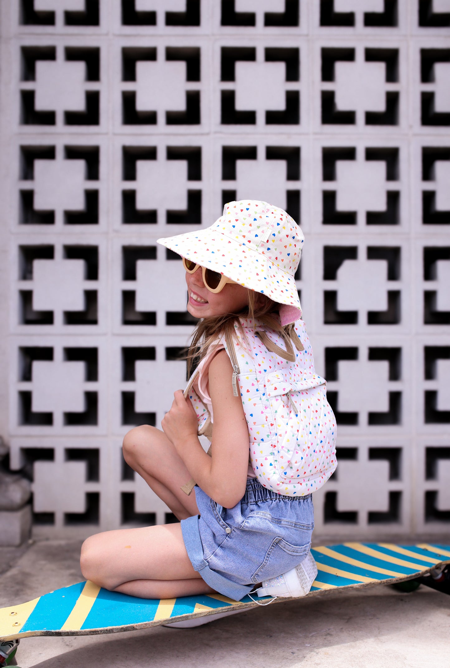Rainbow Hearts Reversible Sun Hat 7-10 Years