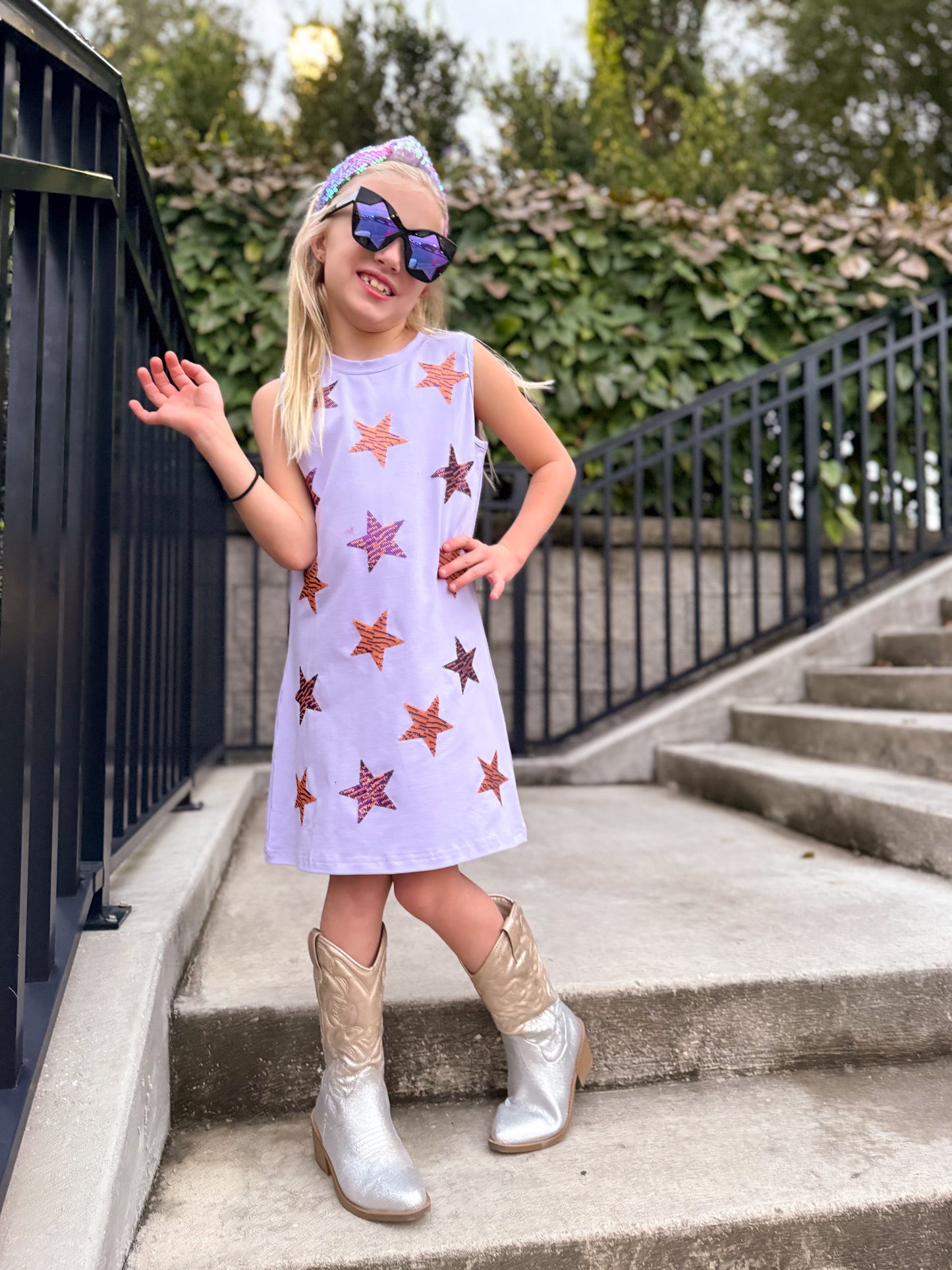 Girl’s Purple Sequins Star Dress