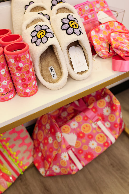 Lavender Daisy Happy Face Open Toed Slippers