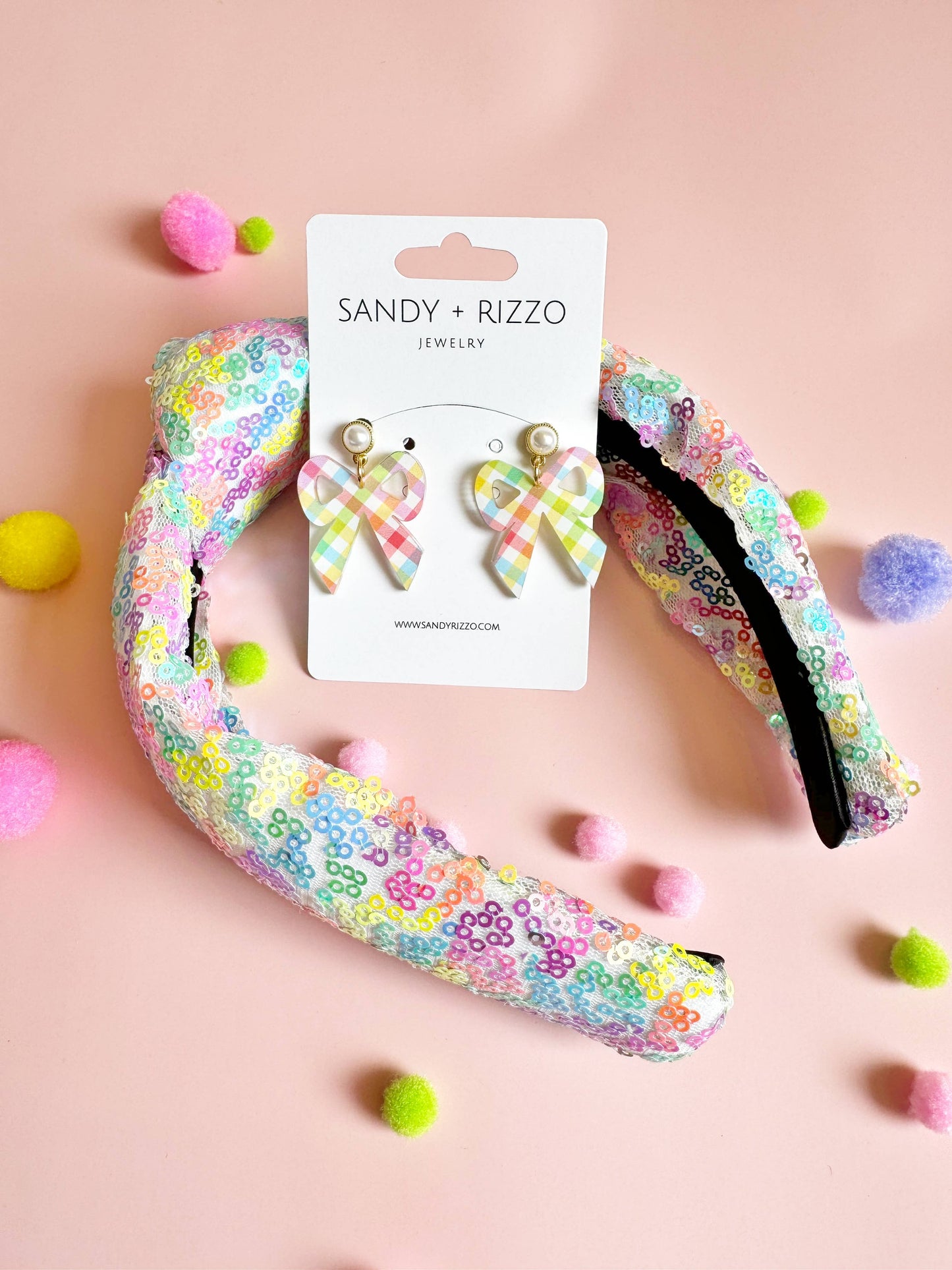 Small Rainbow Gingham Acrylic Bow