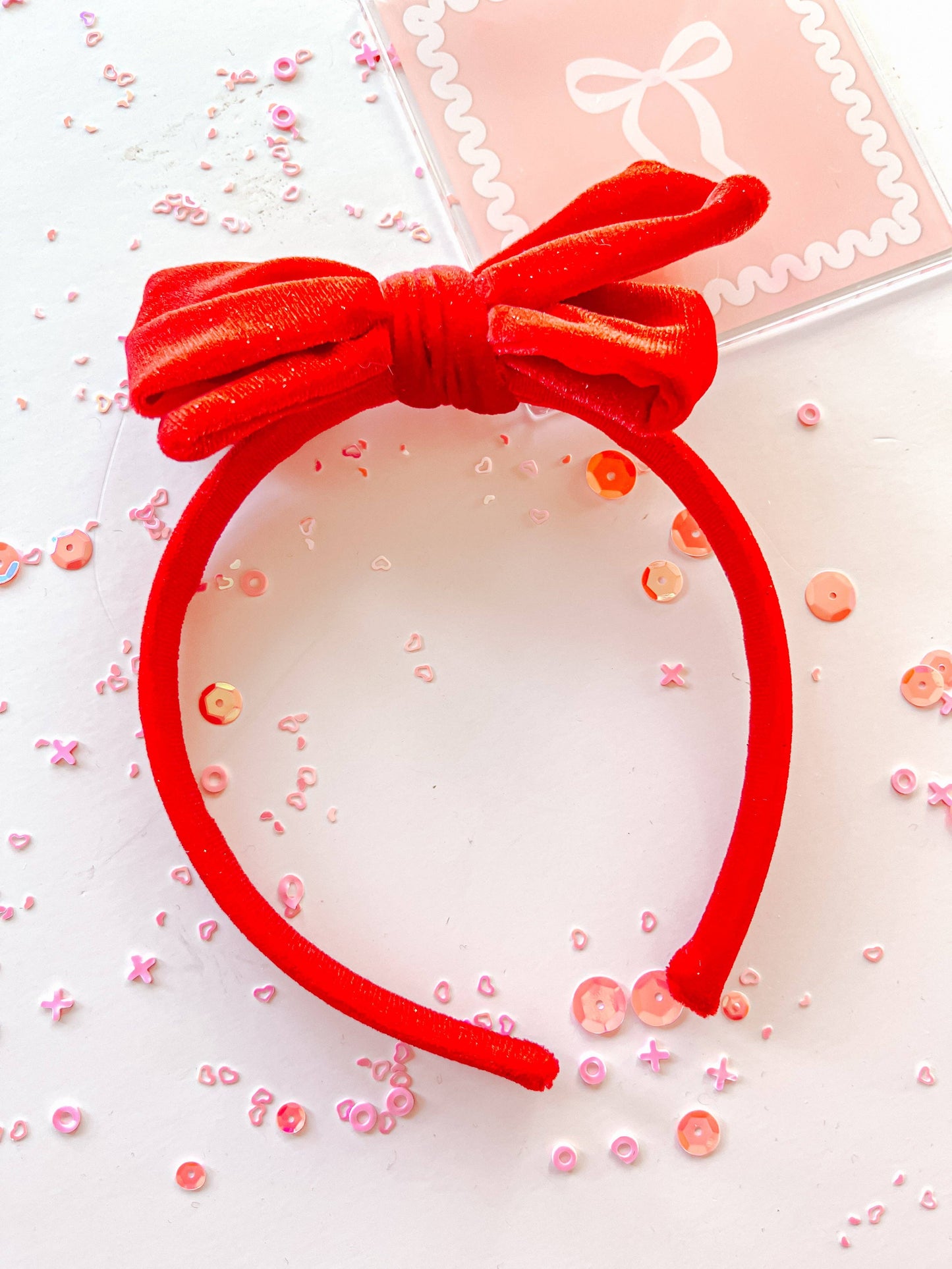 Red Glitter Velvet Bow Headband