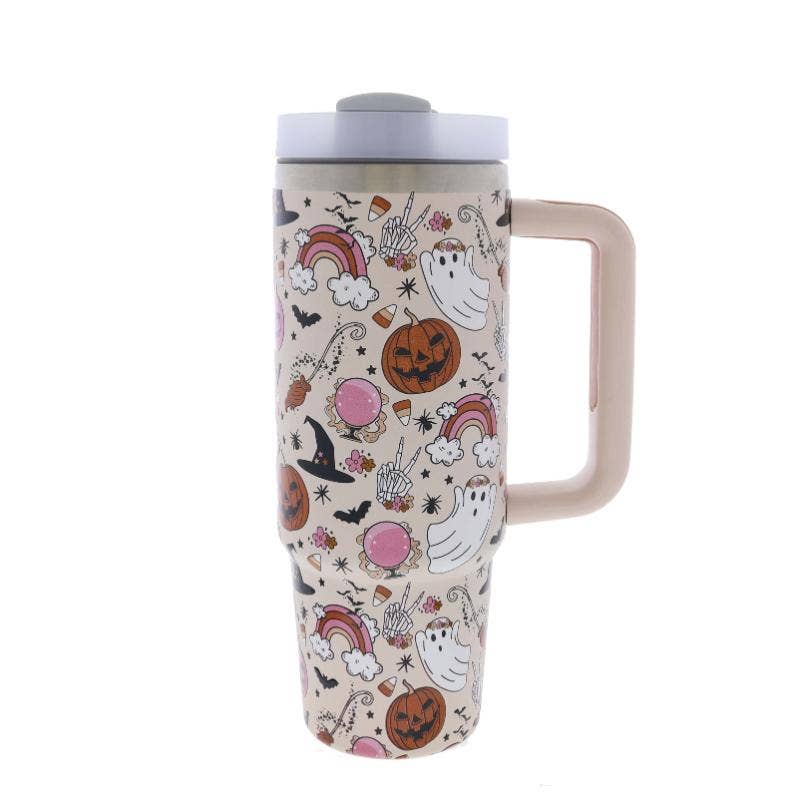 Halloween Tumbler With Straw and Handle
