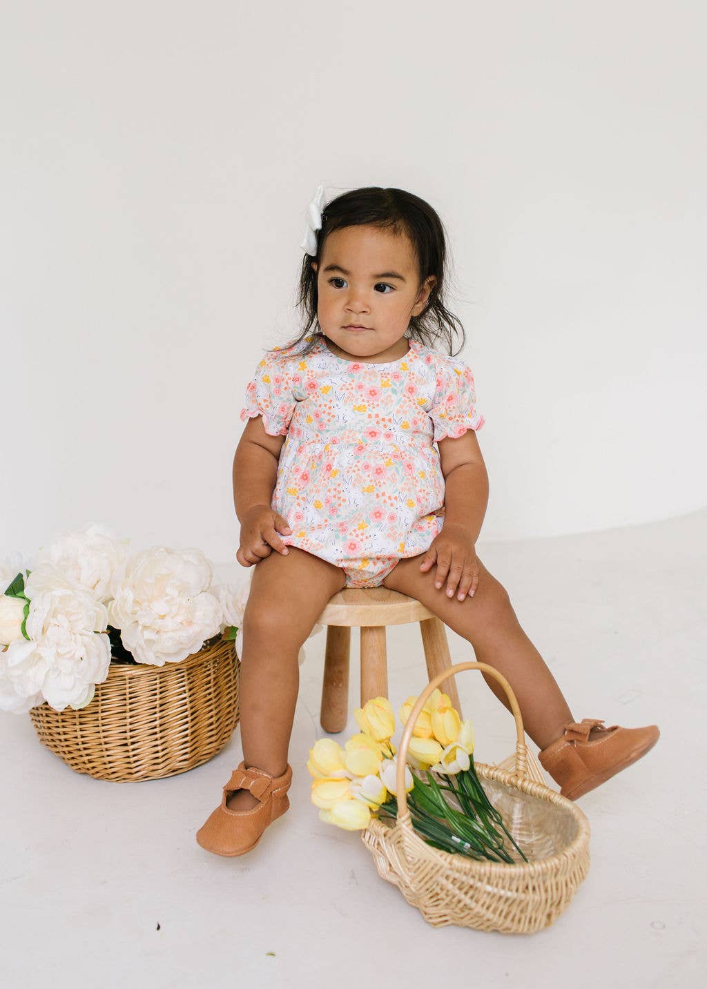 Quinn Poplin Romper in Bunny Field | baby clothing | Easter