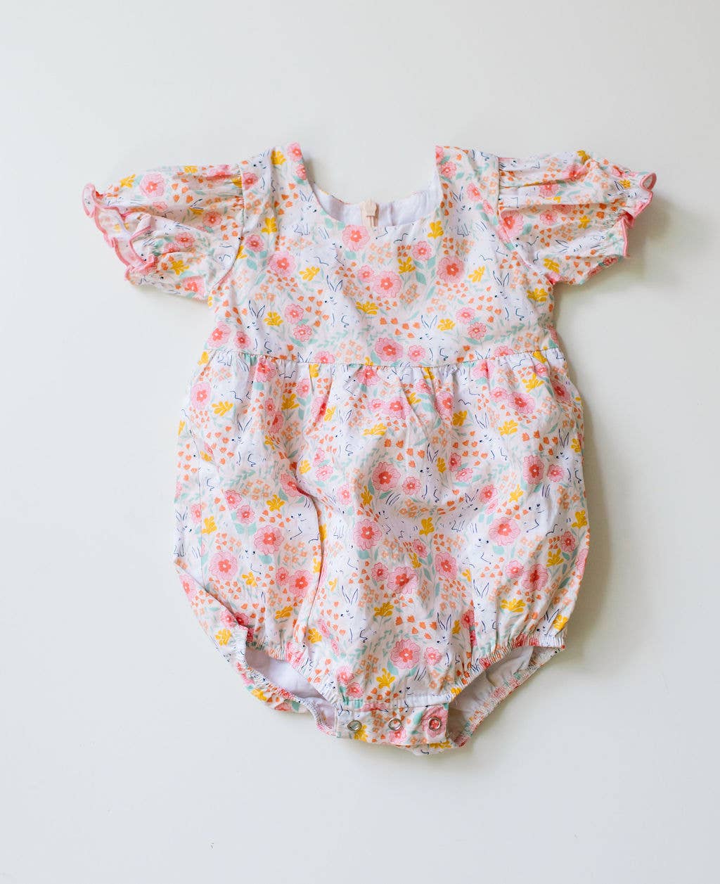 Quinn Poplin Romper in Bunny Field | baby clothing | Easter