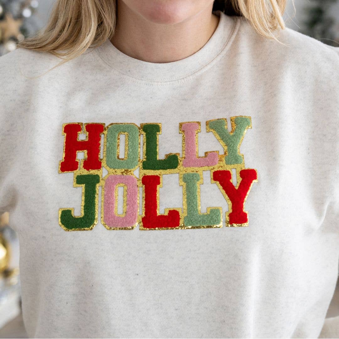 Holly Jolly Patch Christmas Adult Sweatshirt - Holiday