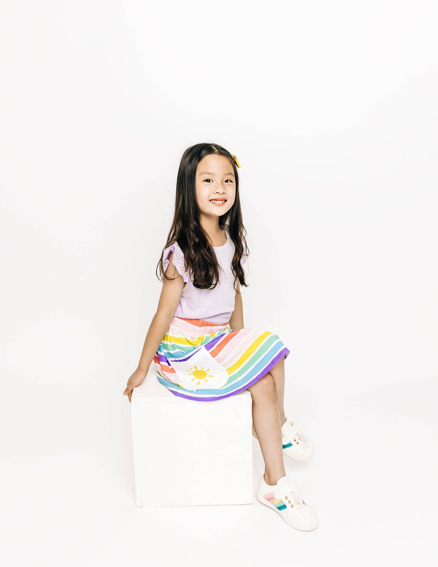 Rainbow Stripe Girls Pocket Skirt, Toddler Girl Skirt, Trendy kids' wear