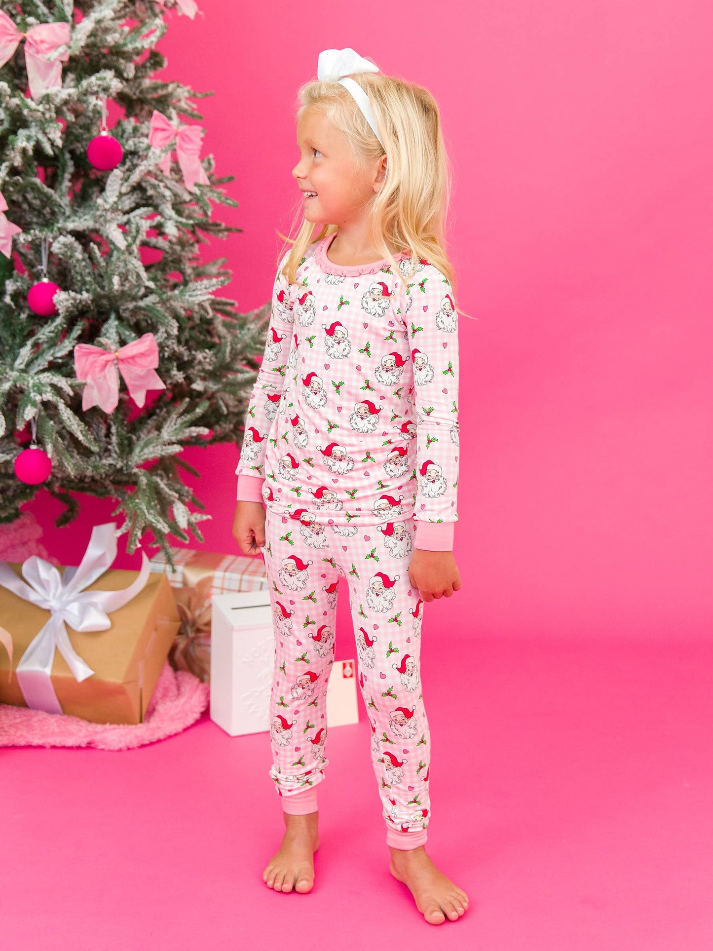 Toddler Girls Dear Santa Bamboo Viscose Ruffle Long Sleeve Pajama Set