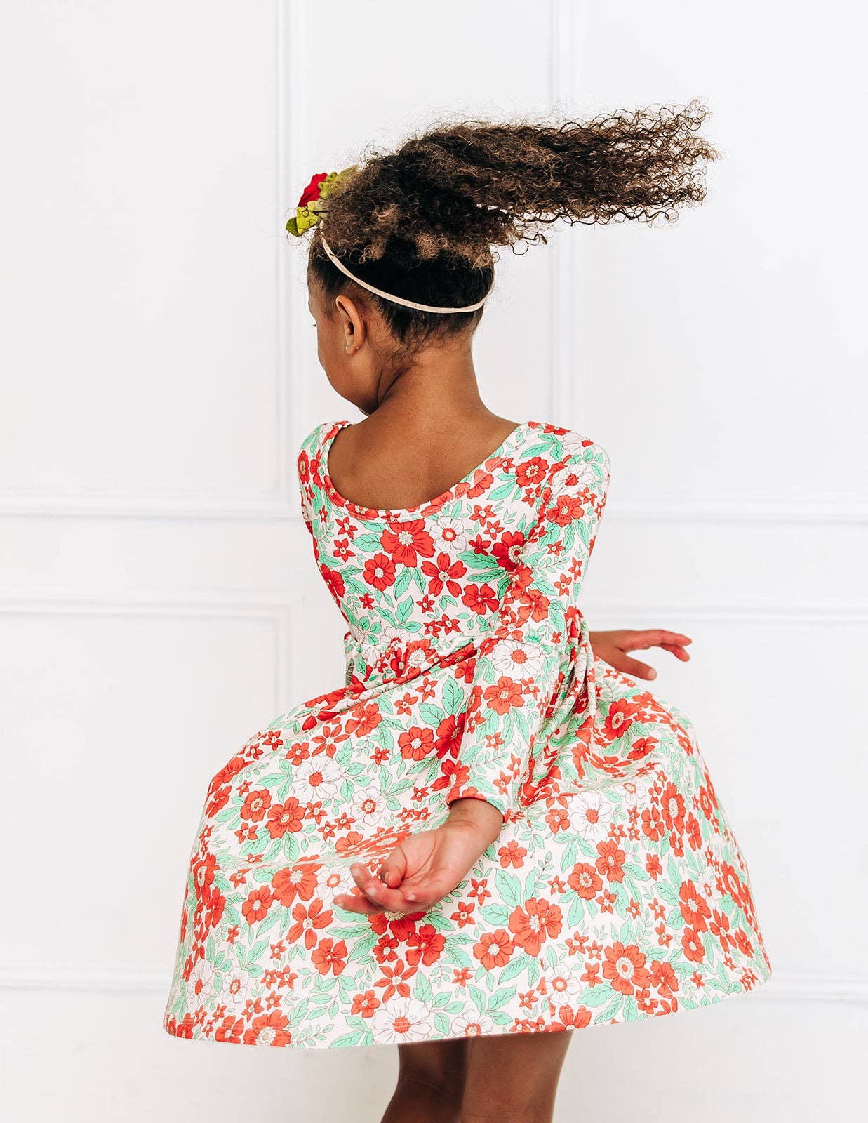Holiday Floral Girls Twirl Dress, Christmas dresses for little girls, toddler girls clothing, red and green holiday