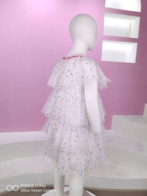 White Sparkler Foil Cake Dress | White Birthday Cake Dress