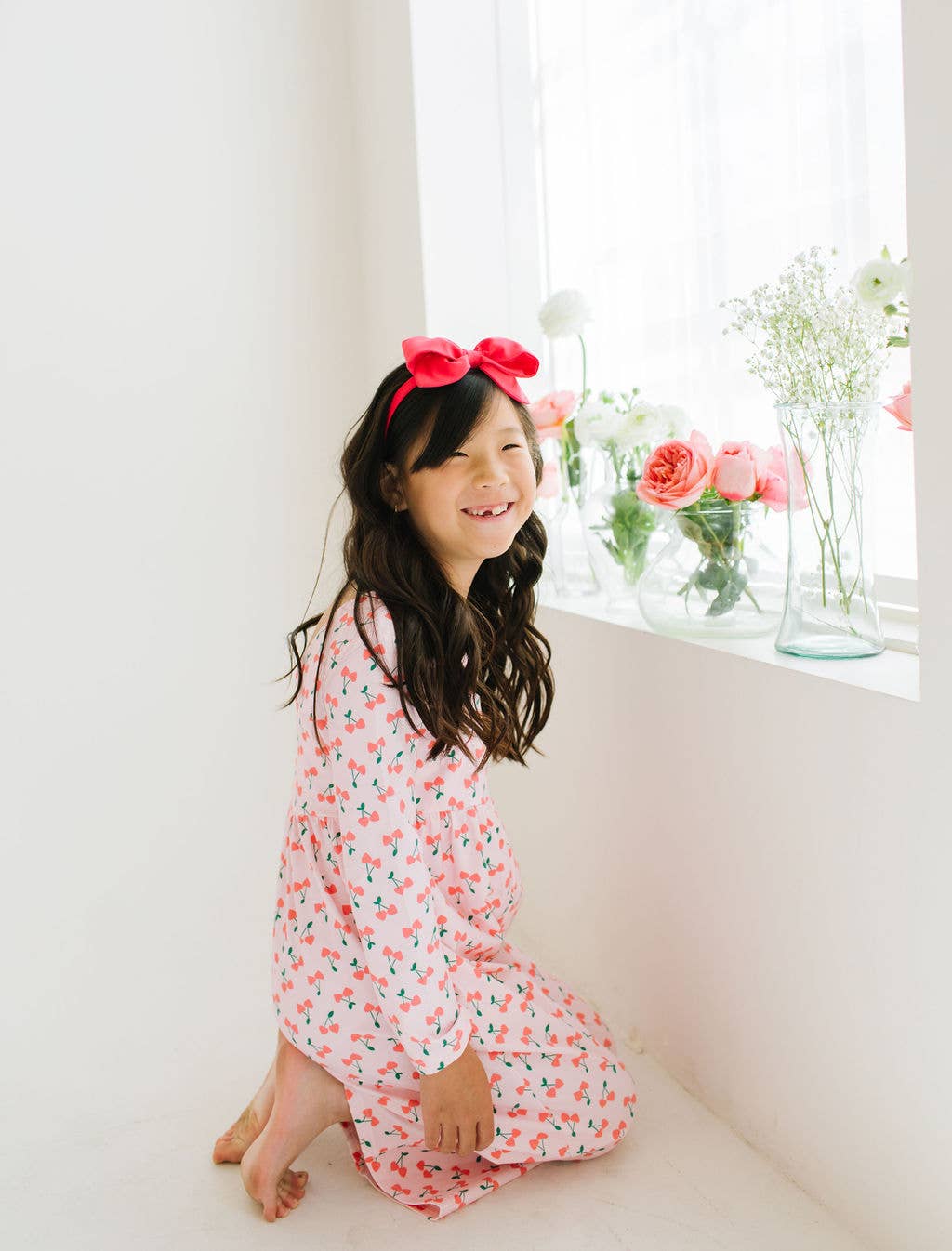 Long Sleeve Pant Romper in Cherries | girls Clothing