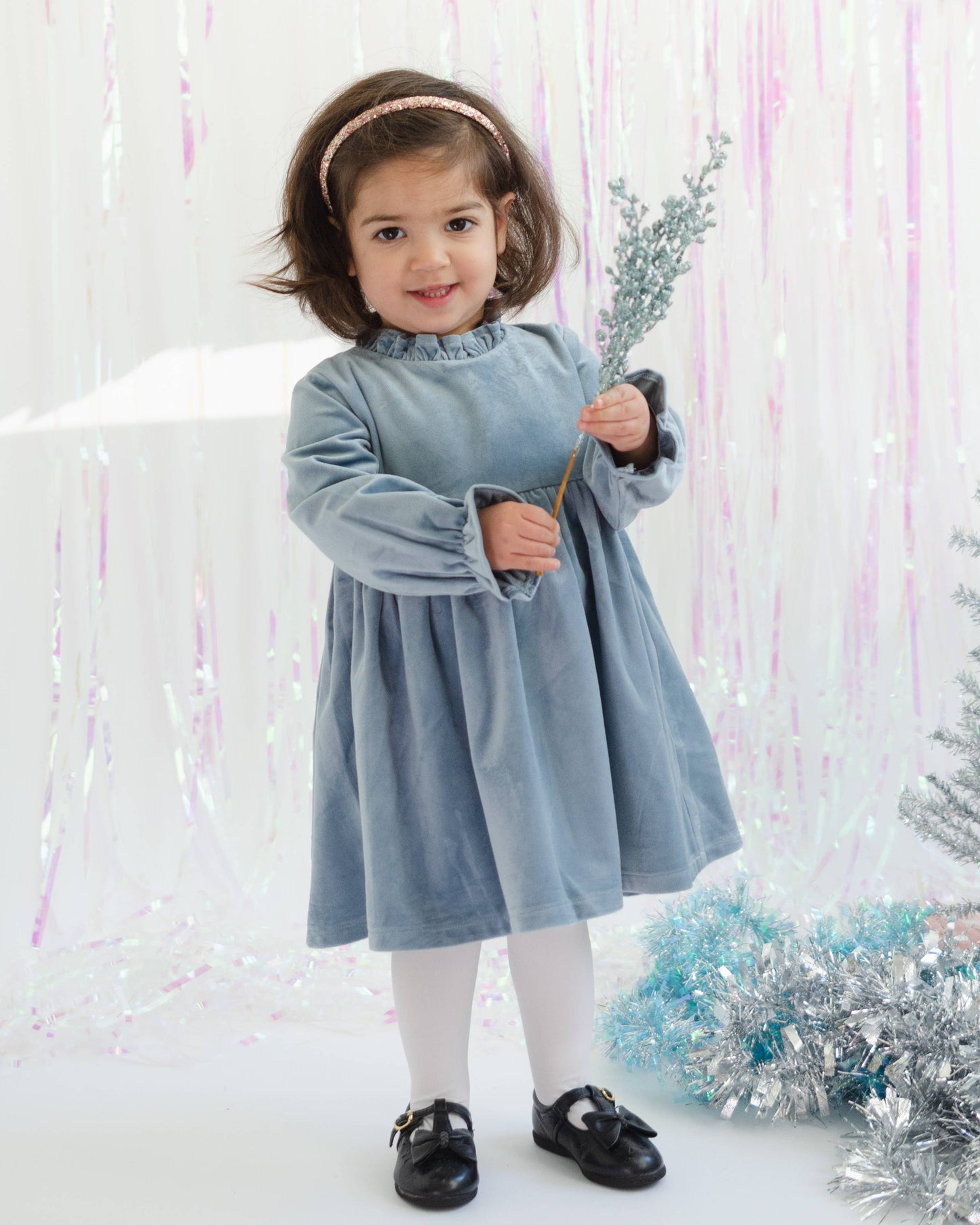 Blue Velvet Winter Dress for Baby Toddler Girls Christmas