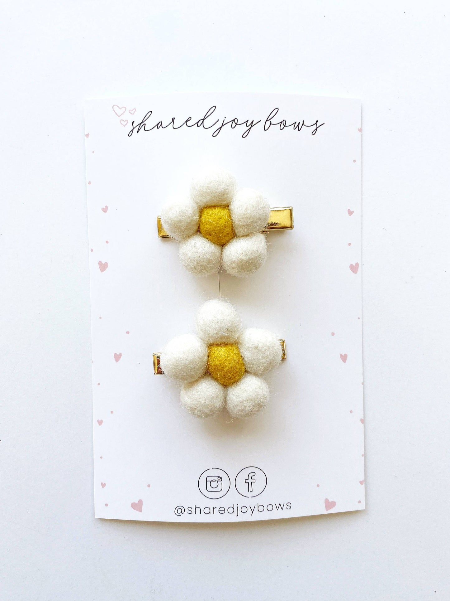 White Felt Floral Hair Clips