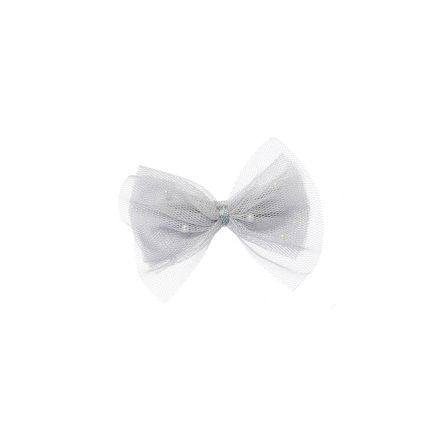 Shimmery Mesh Pearl Bow Hair Clip