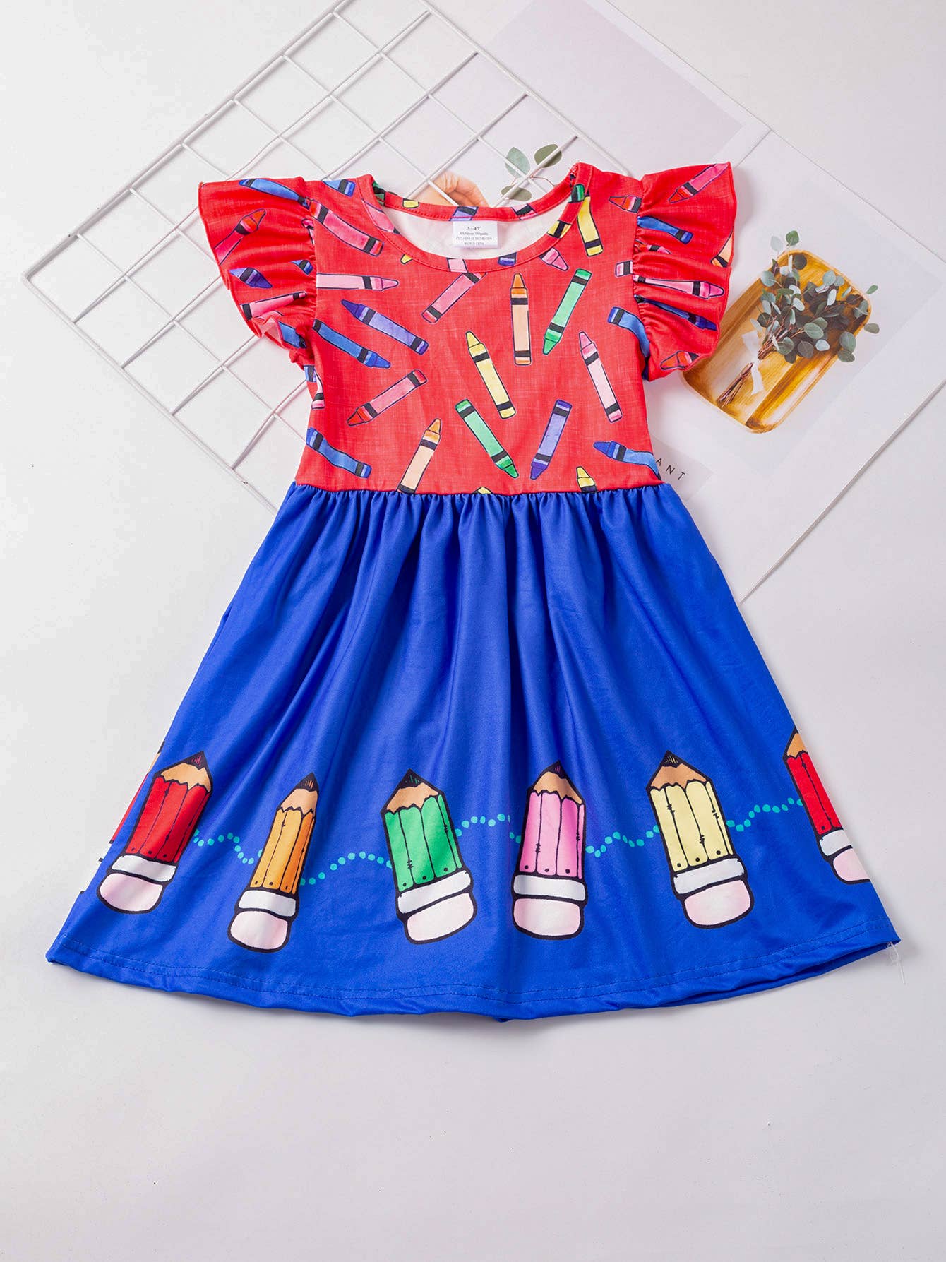 Girls Colorful Crayon Ruffle Flare Dress for back to school