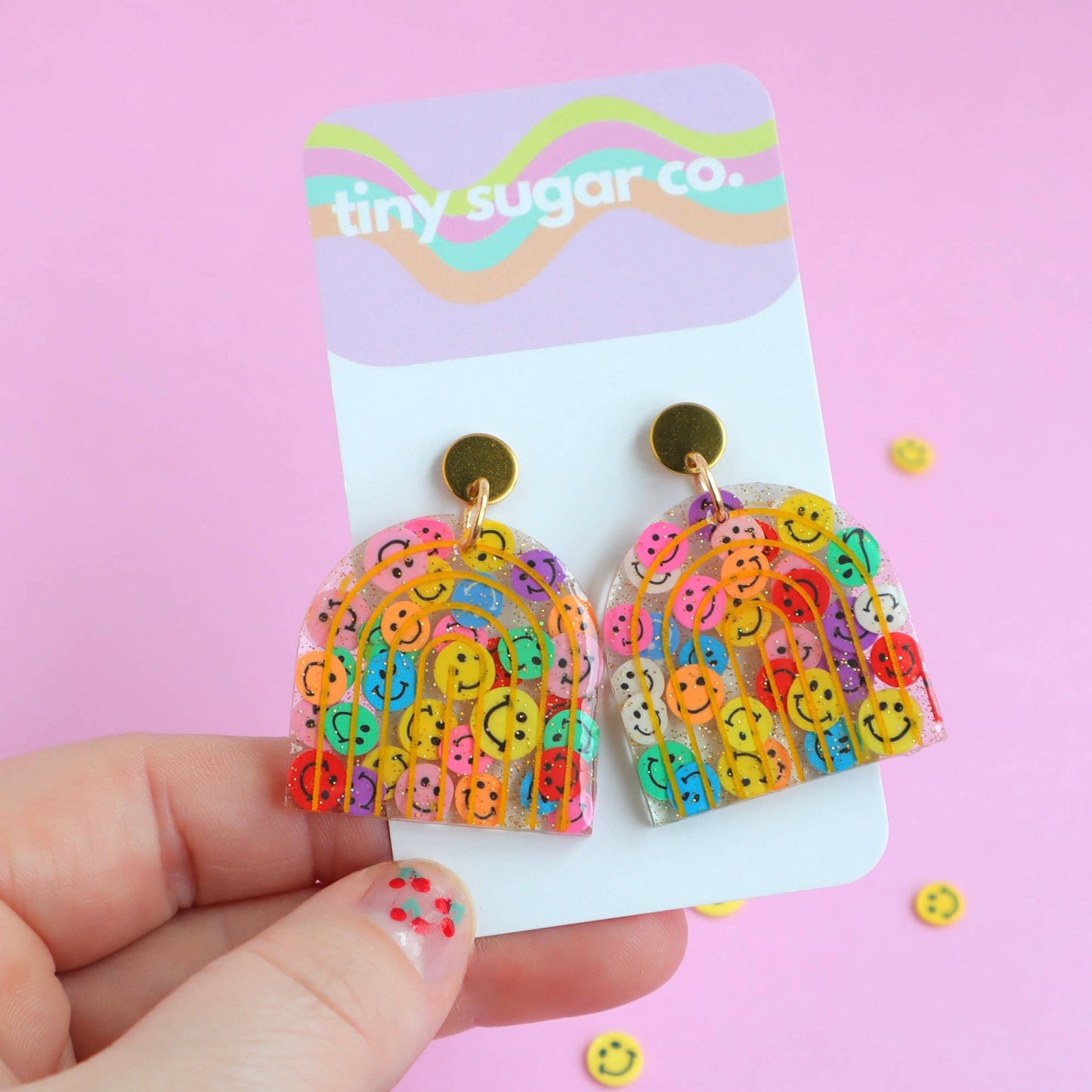 Rainbow Smiley Face Resin Earrings