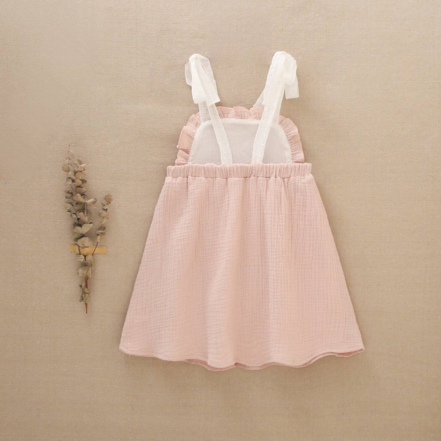 Girl's Strapless Dress in Bambula Fabric with Embroidery
