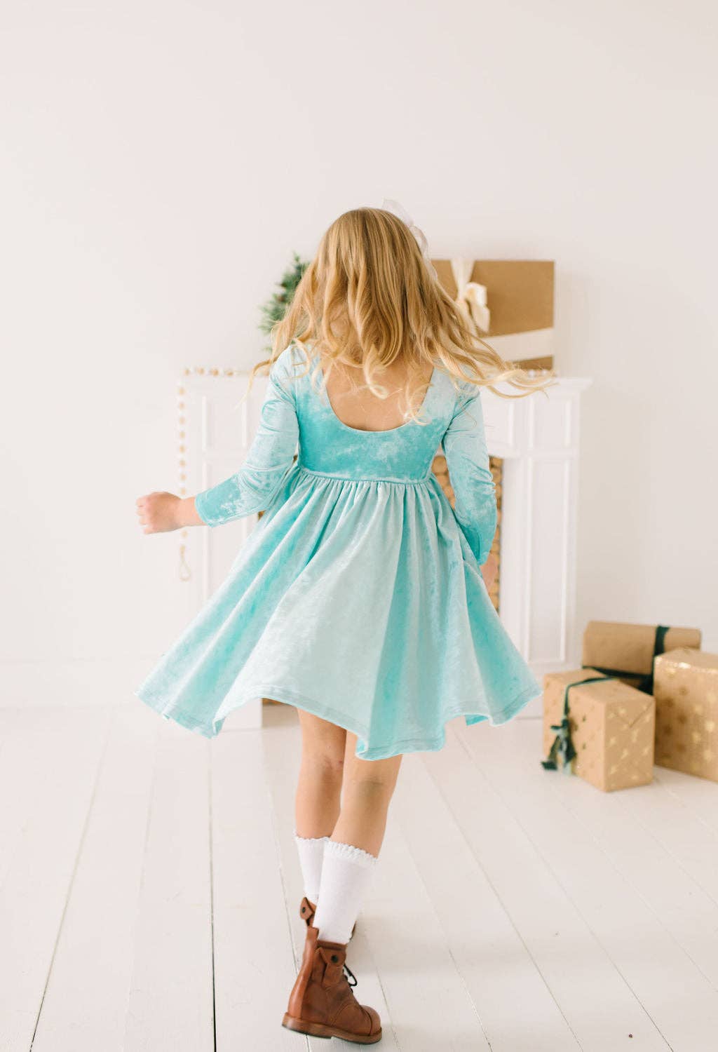 Gwendolyn Dress in Crushed Mint Velvet | girls | fall | wint