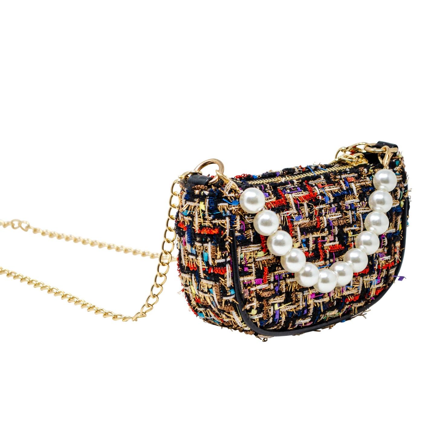 Tweed Pearl Clutch Handbag