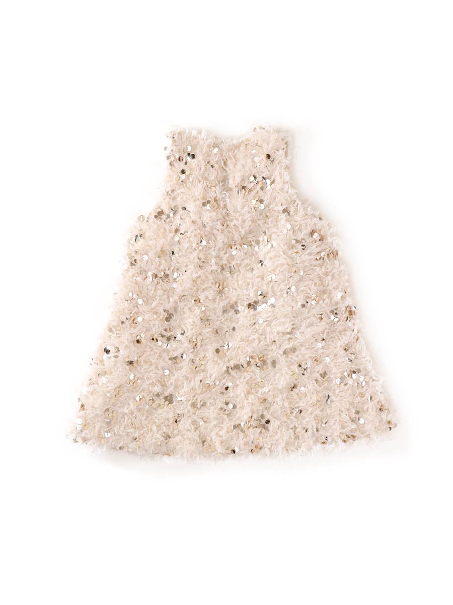 Girl’s Sequin Beige Feather Party Dress