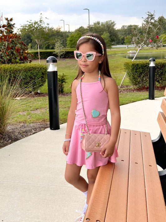 Pink beaded two piece skort set