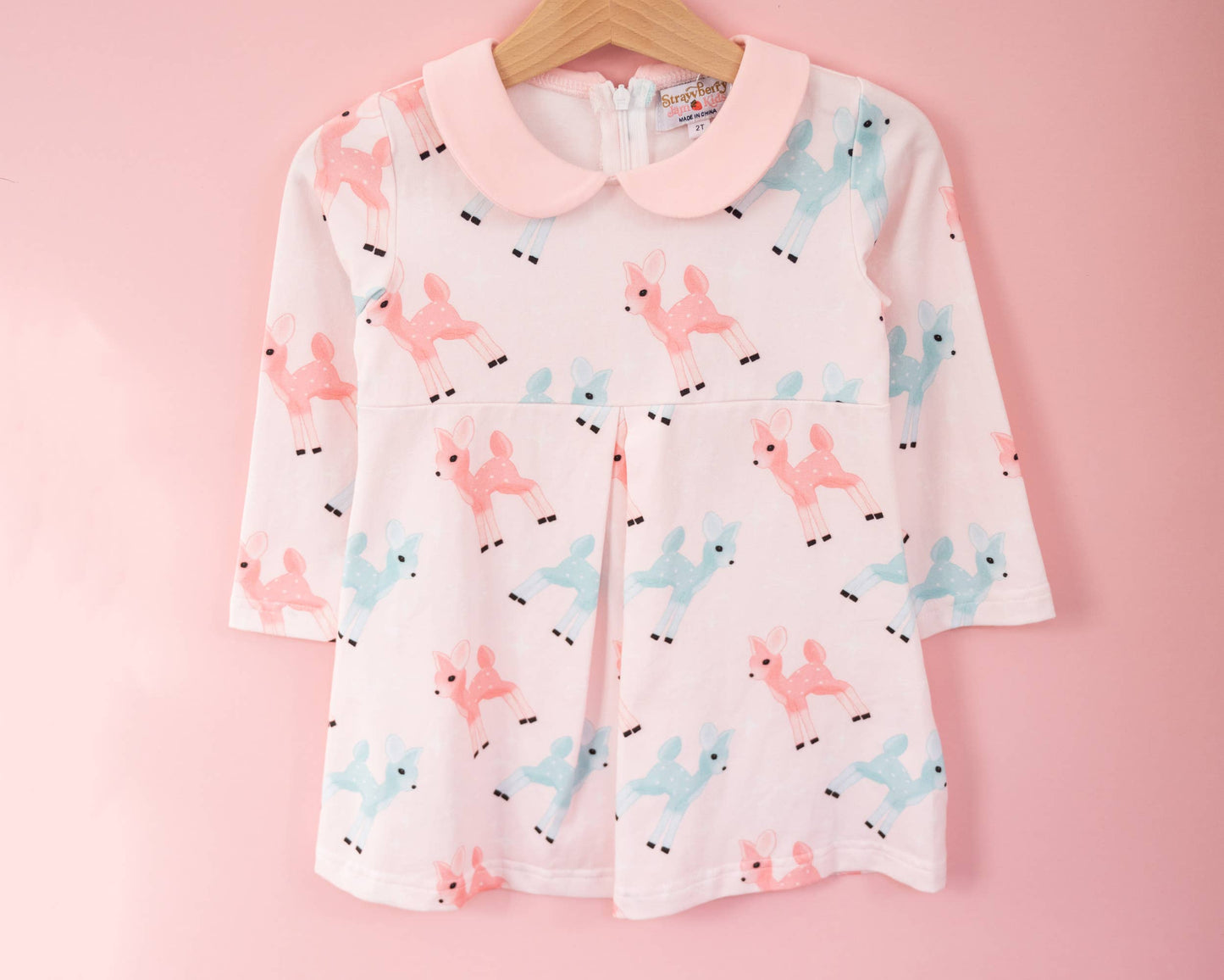 Retro Pink Reindeer Girls Christmas Dress Vintage Style