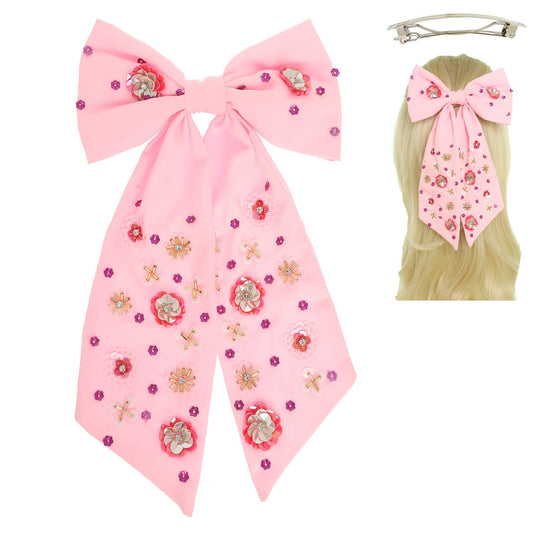 Jeweled Flower Bow Barrette Hair Clip