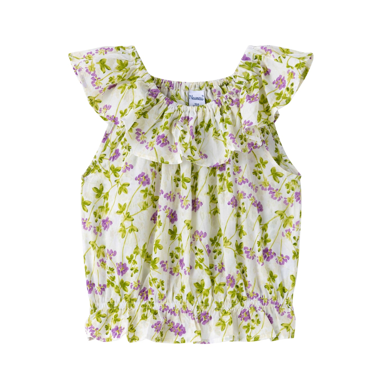 Kids Round Neck Mauve Flowers Girl's Blouse