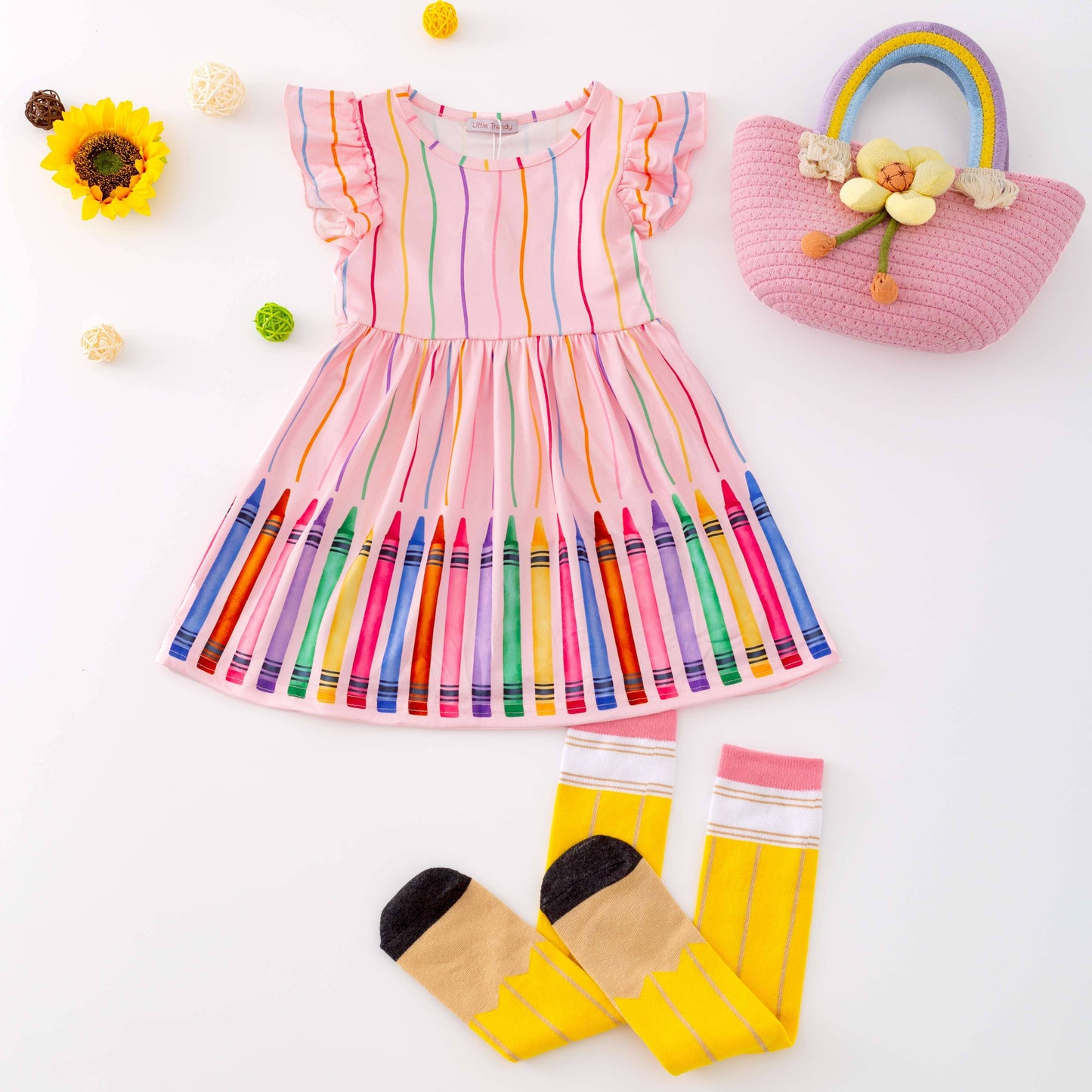 Back to School dress Colorful Crayon Stripe twirl Dress