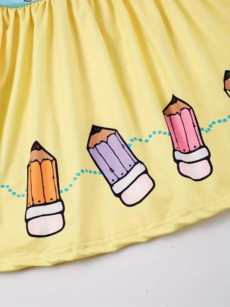 Girls Colorful Crayon Ruffle Flare Dress for back to school