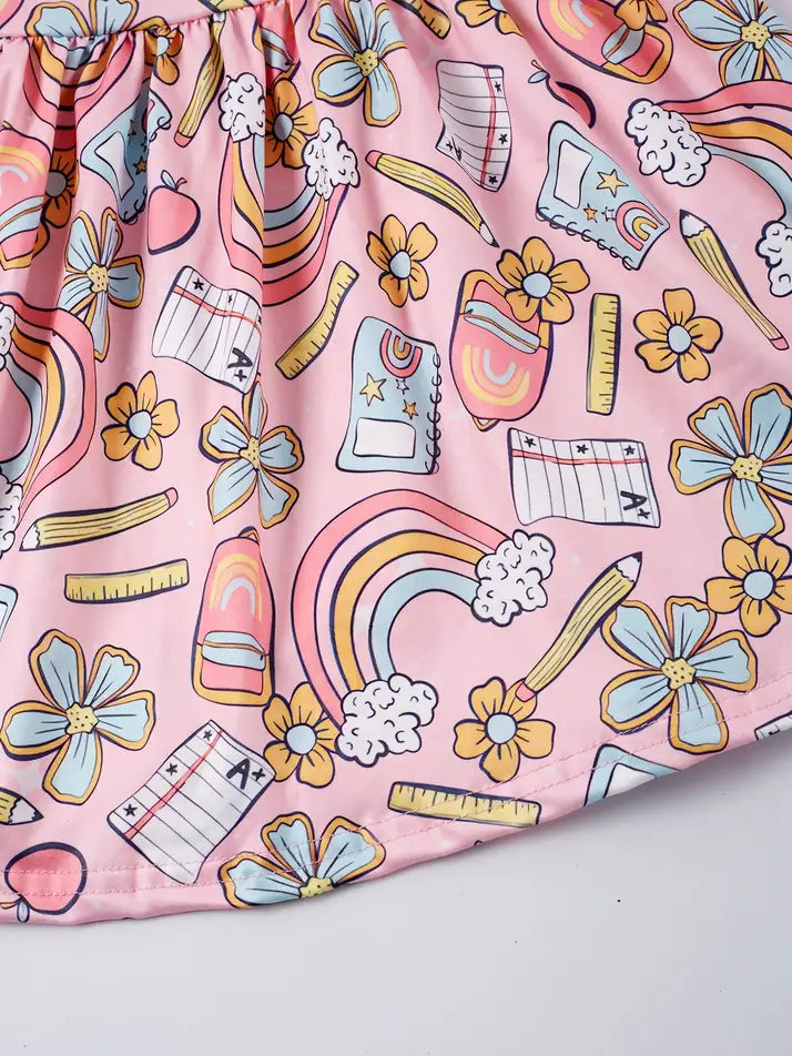 Back to School Apple pencil rainbow ruffle flutter Dress
