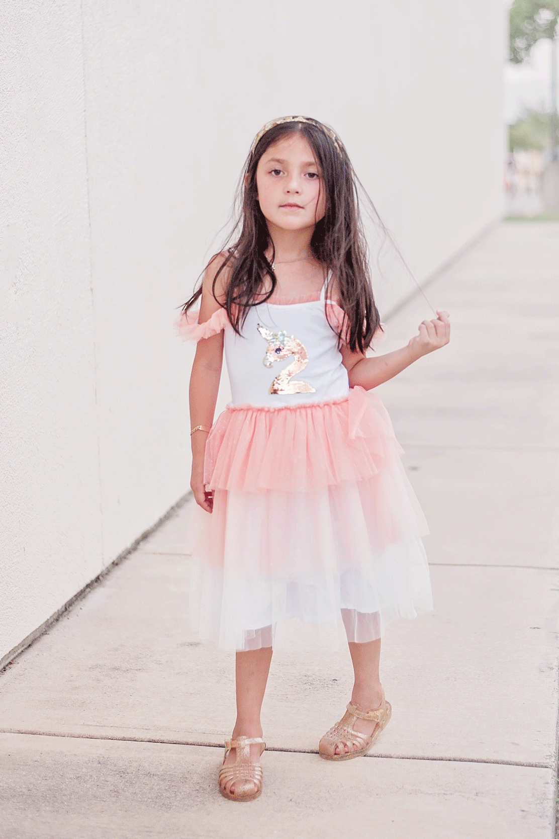 Flamingo-corn Flip Sequin Tutu Girls Dress