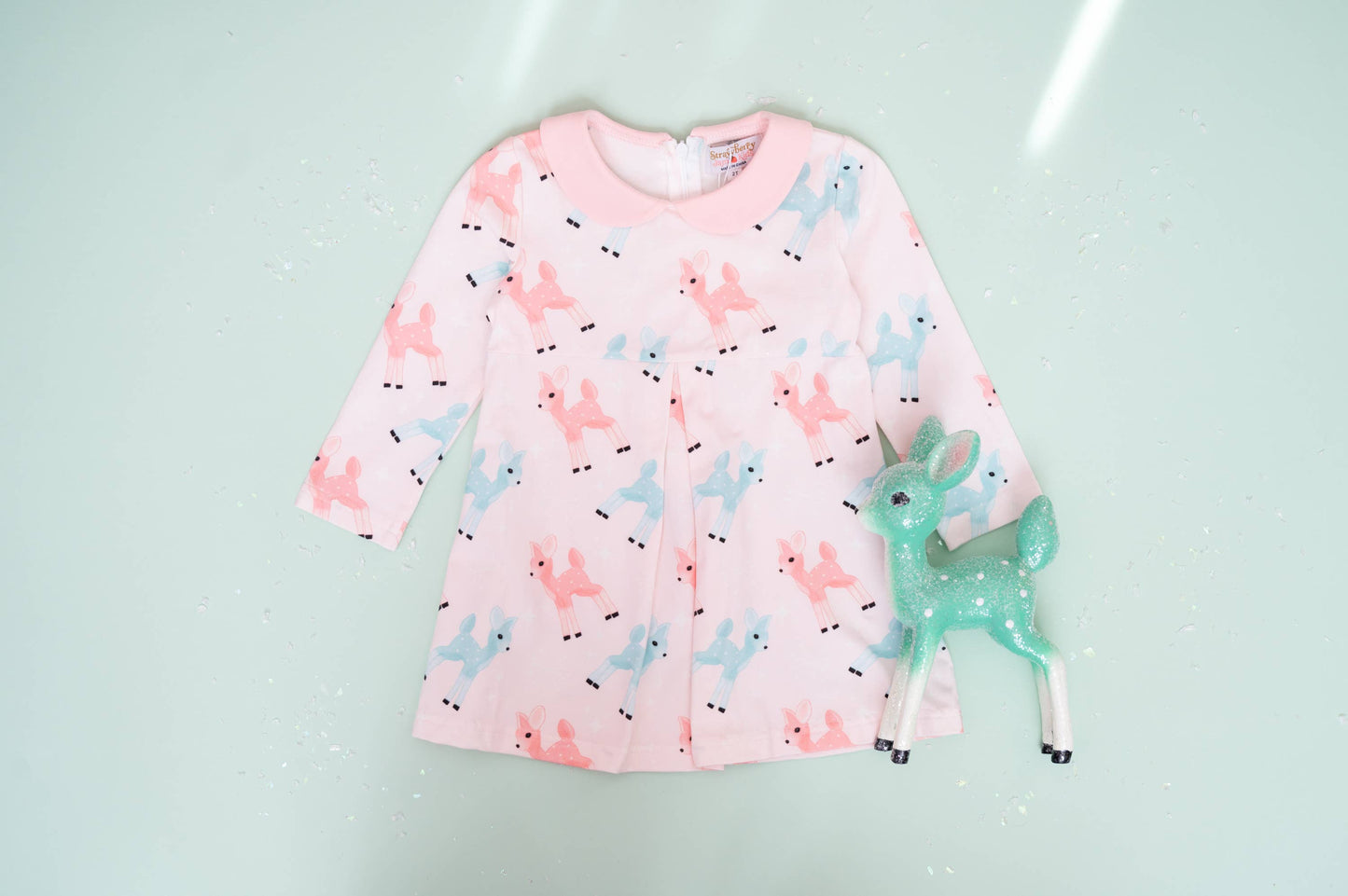 Retro Pink Reindeer Girls Christmas Dress Vintage Style