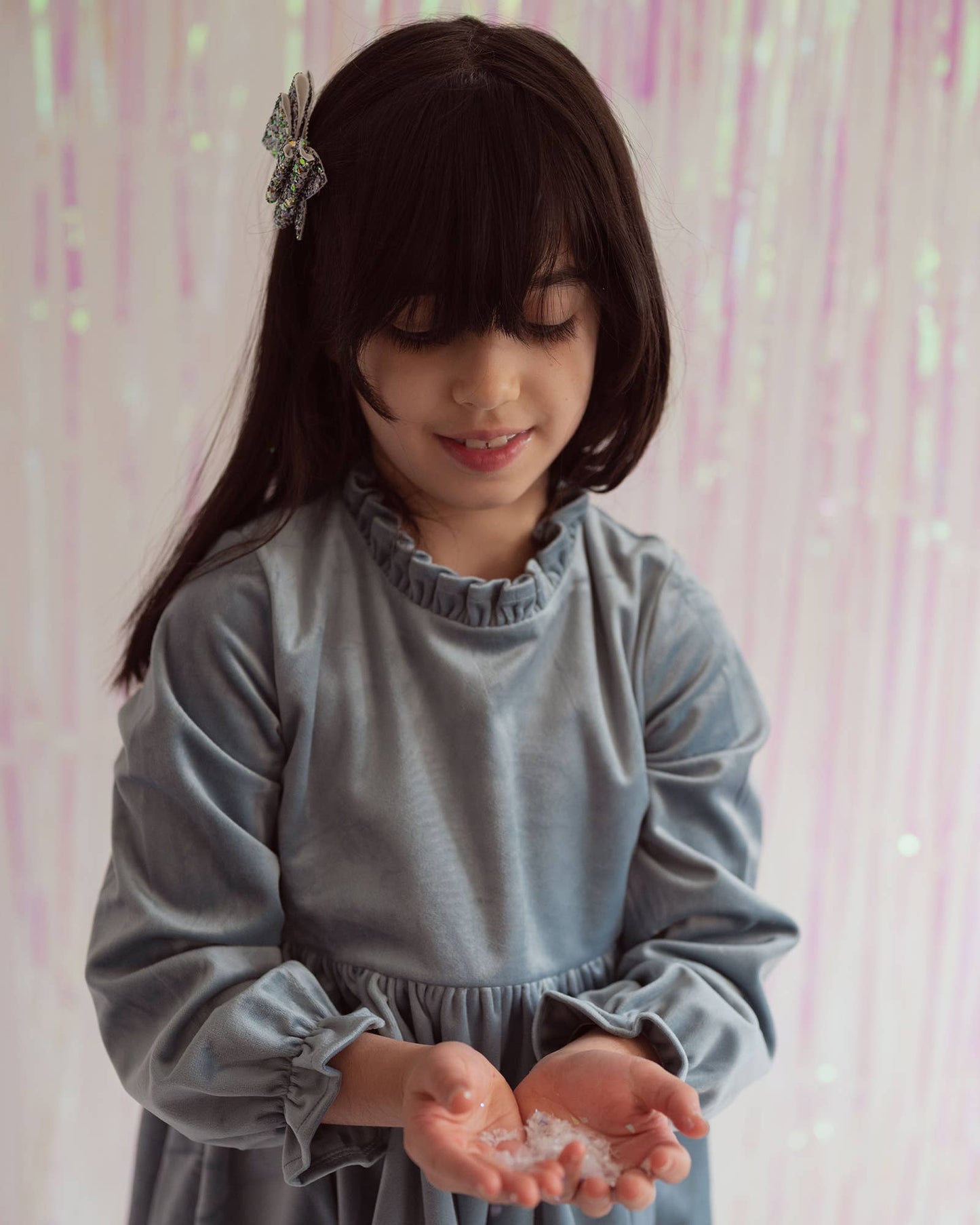 Blue Velvet Winter Dress for Baby Toddler Girls Christmas