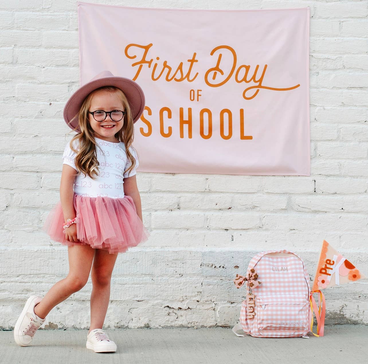 {Pink & Gold} First Day of School Banner