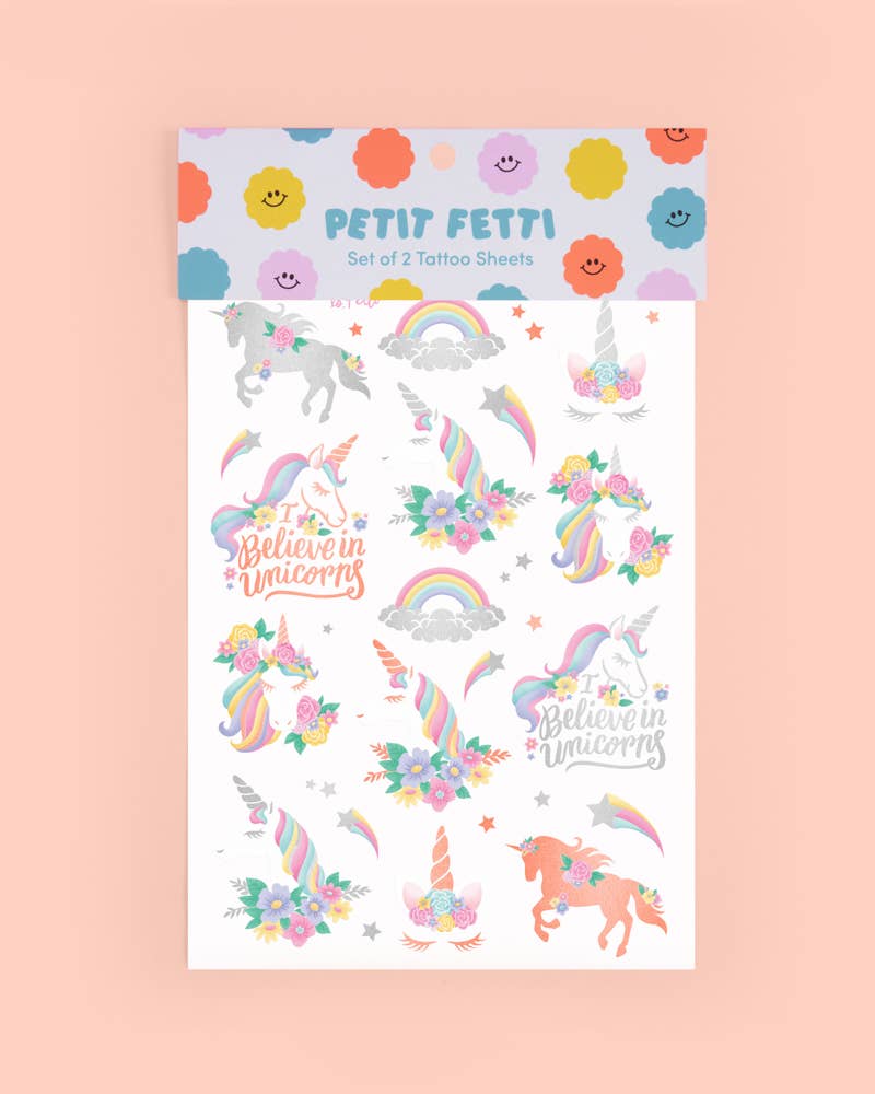 Unicorn Foil Kids Temporary Tattoos, Birthday Party Favor