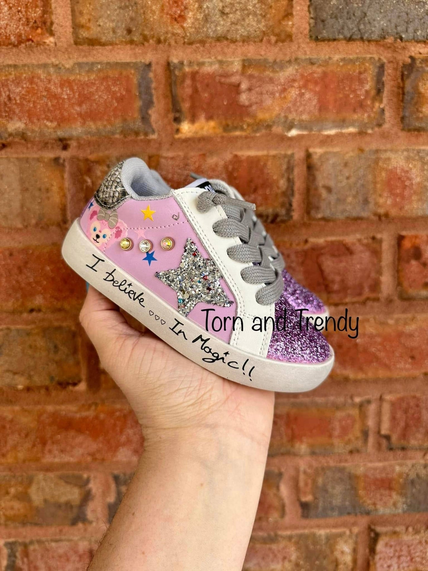 Purple With Glitter Silver Star Sneakers