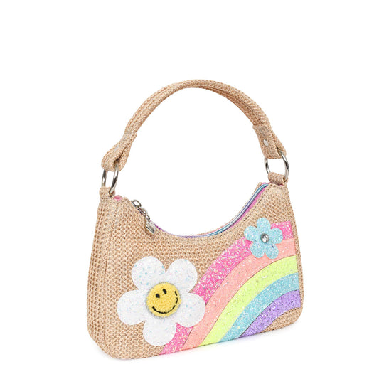 Rainbow Daisy Straw Mini Crescent Bag