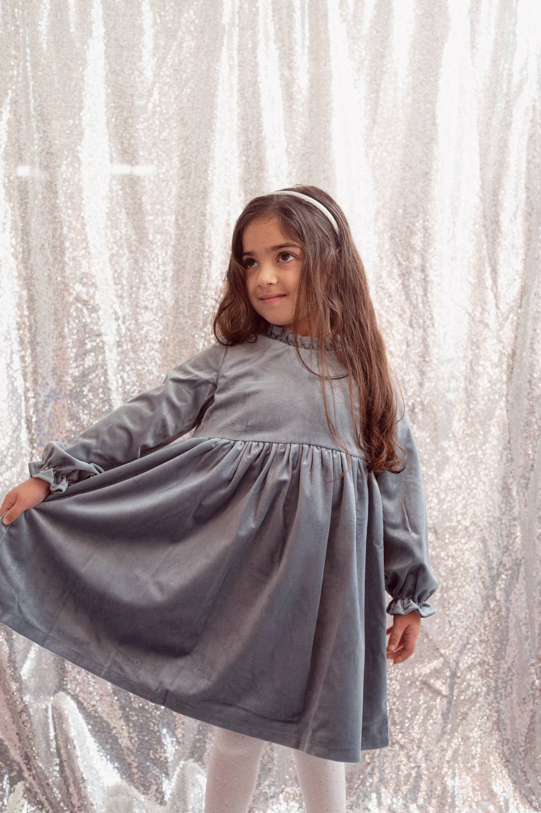 Blue Velvet Winter Dress for Baby Toddler Girls Christmas