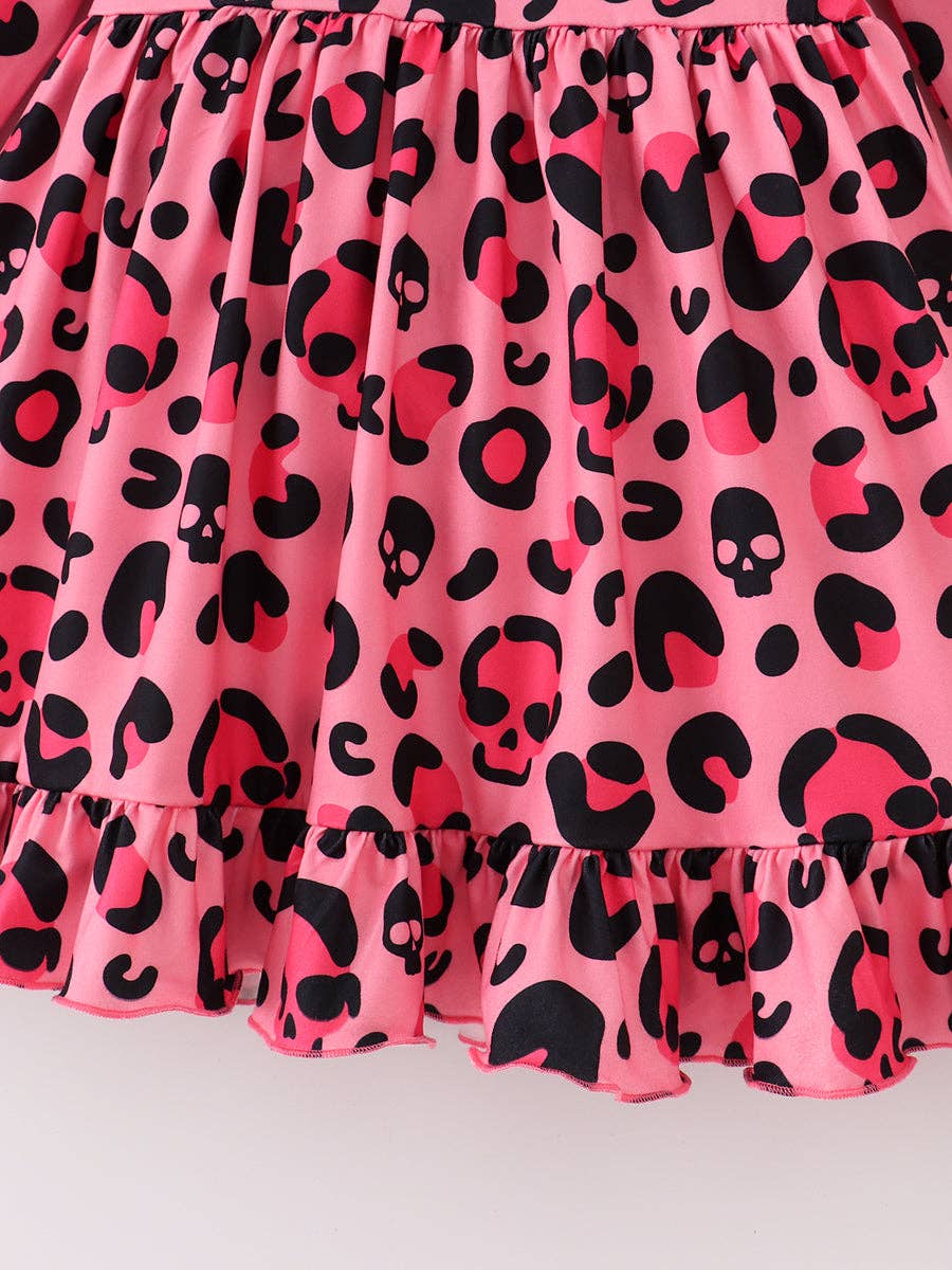 Halloween Pink Skull Print Girl Twirl Dress
