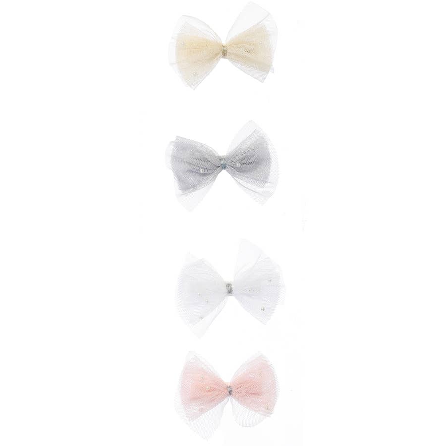 Shimmery Mesh Pearl Bow Hair Clip
