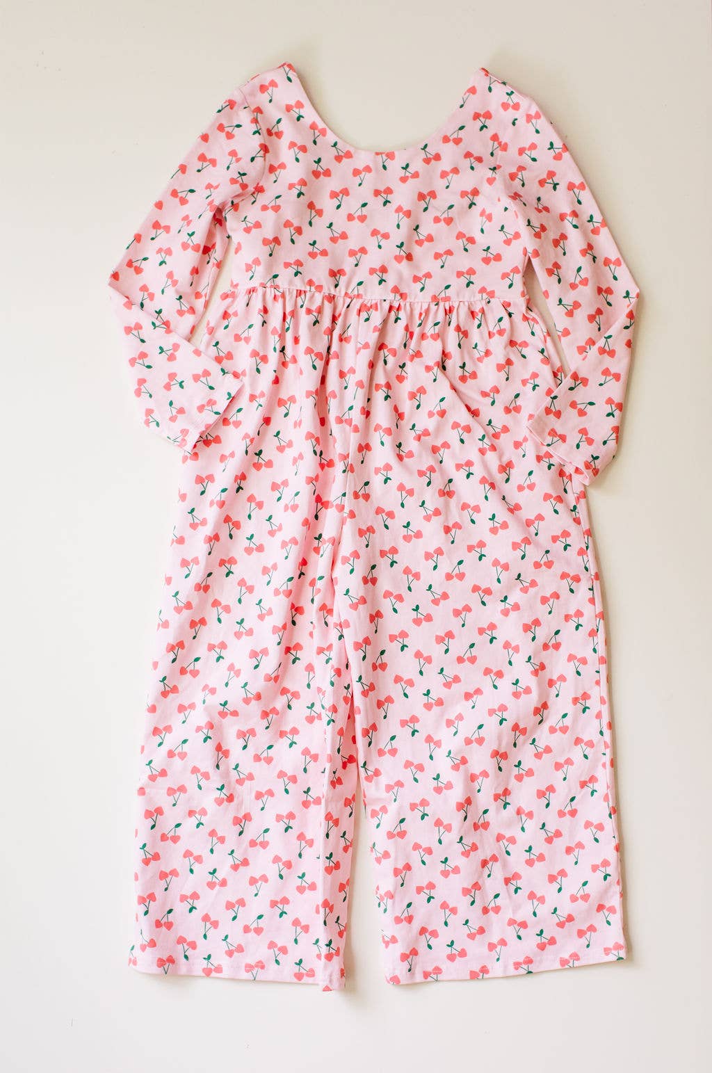 Long Sleeve Pant Romper in Cherries | girls Clothing