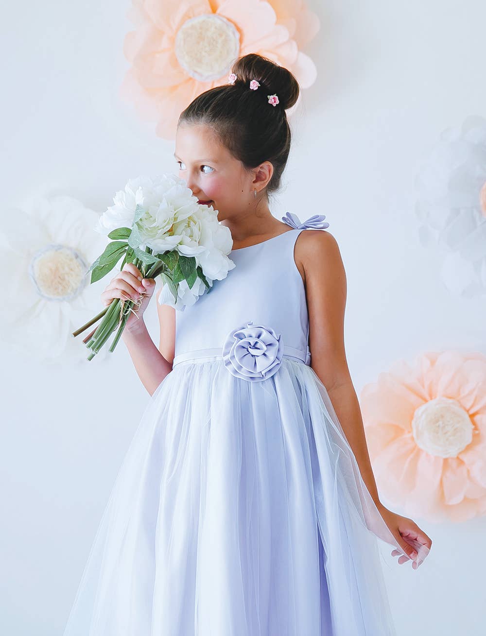 Satin & tulle with double bow shoulder