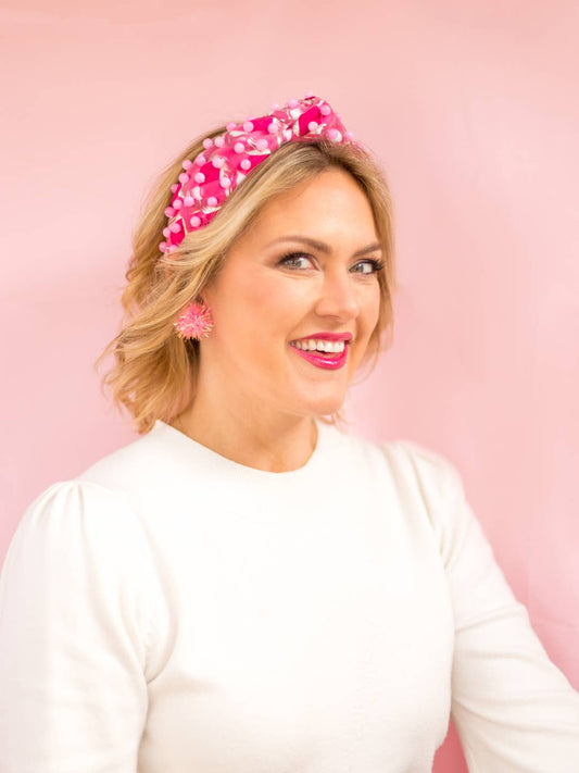 Pink Iridescent Tinsel Party Pom Stud