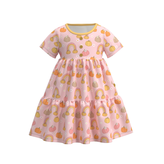Halloween Print button layered ruffle dress